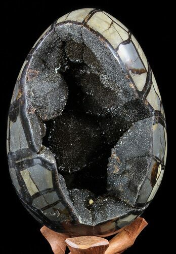 Septarian Dragon Egg Geode - Black Crystals #56400